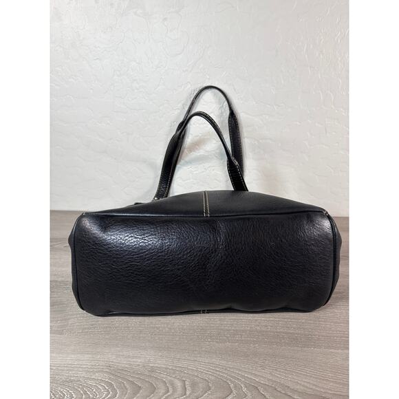 Vintage Fossil 75082 Black Pebbled Leather Handbag Silver Hardware Key - Picture 6 of 8